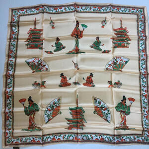 Vintage Peck & Peck Asian Design Acetate Scarf - Beige Square Scarf